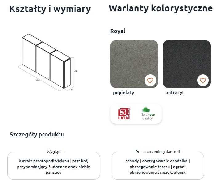 Obrzeże Palisadowe XL 8x28x50 krawężnik, palisada, stopień, murek grys