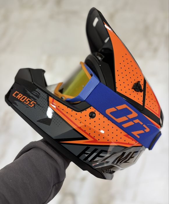 Ендуро кросовий шолом ORZ на мотоцикл, шлем сірий чорний білий