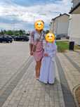 Sukienka rozmiar 38 pudrowy róż, kwiaty