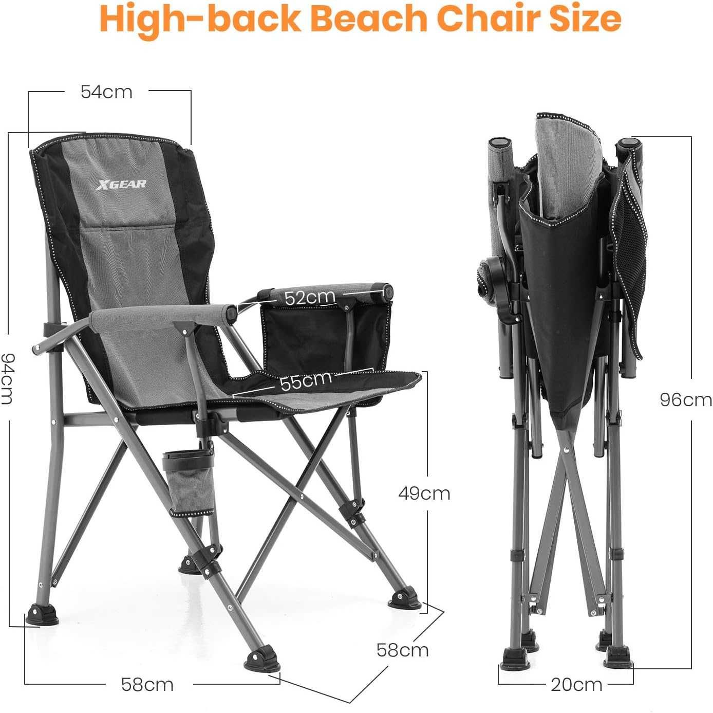 Кемпинговое складное кресло стул XGEAR с мягким подлокотником до 180кг