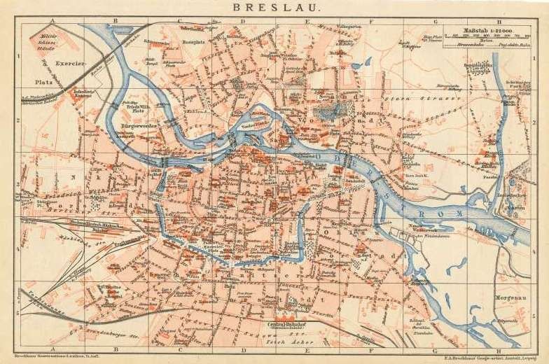 Wrocław piękny oryginalny XIX w. plan miasta