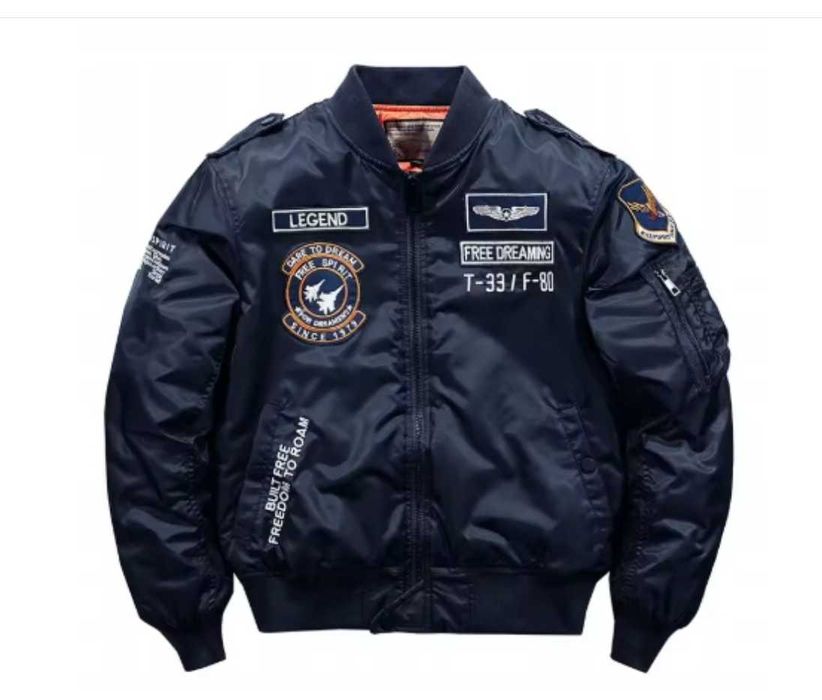 Męska kurtka pilotka, z haftem styl bejsbolówka na zimę bomberka