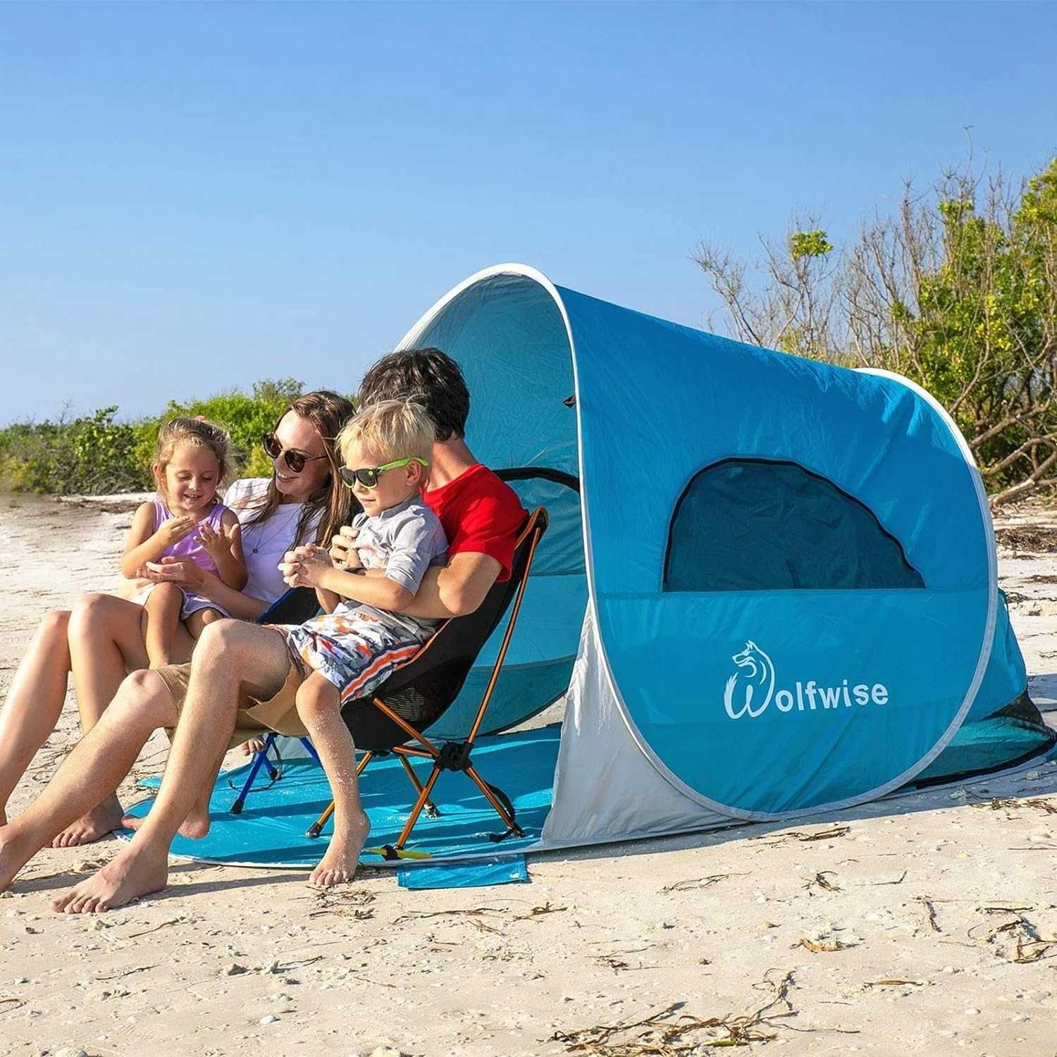 WolfWise UPF 50+ Easy Pop Up 3-4 osobowy namiot plażowy Niebieski NOWE