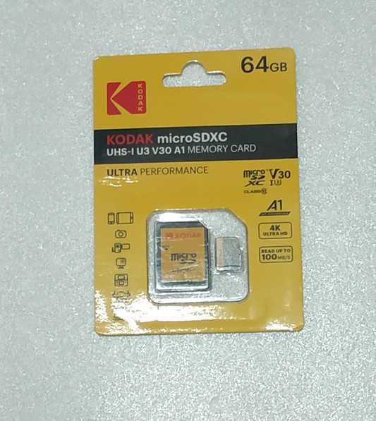 Карта памяти c адаптером micro SDXC KODAK 64GB UHS-I U3 V30 A1