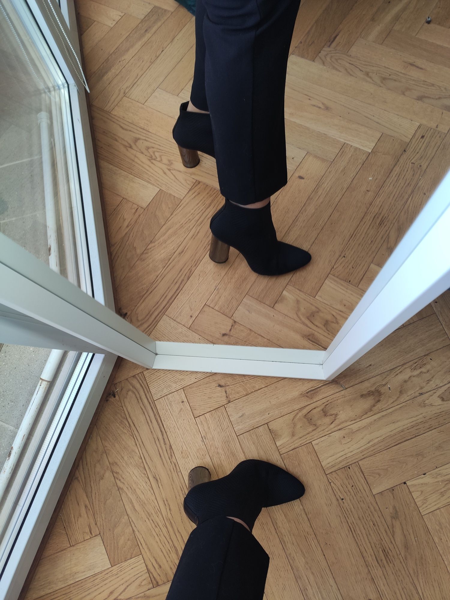 Czarne materiałowe skarpetkowe botki sock boots z metalicznym obcasem