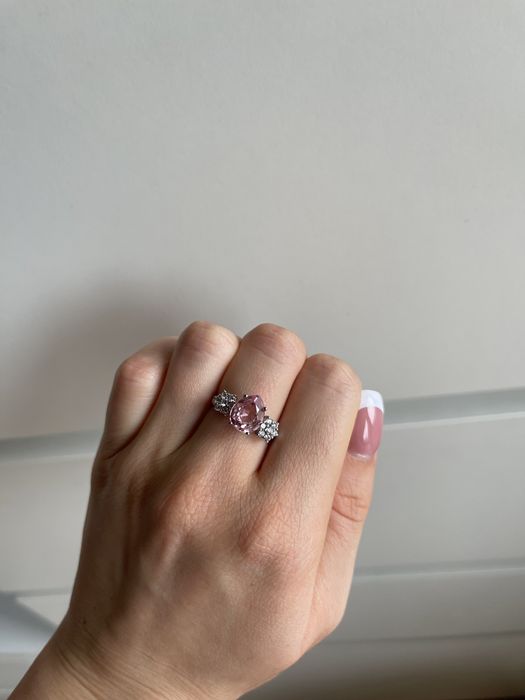 Piękny delikatny pierścionek morganit syntetyczny kwiat r 14