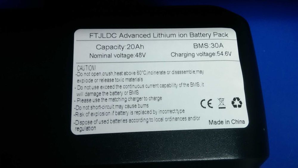 Bateria 20ah 1000wh 48V. Nowa, pokrowiec gratiss
