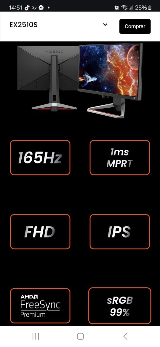 Monitor gaming benq EX 2510 S 165HZ