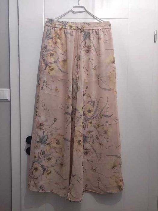 Spodnie zwiewne H&M kuloty kwiaty 40 L prześwitujące