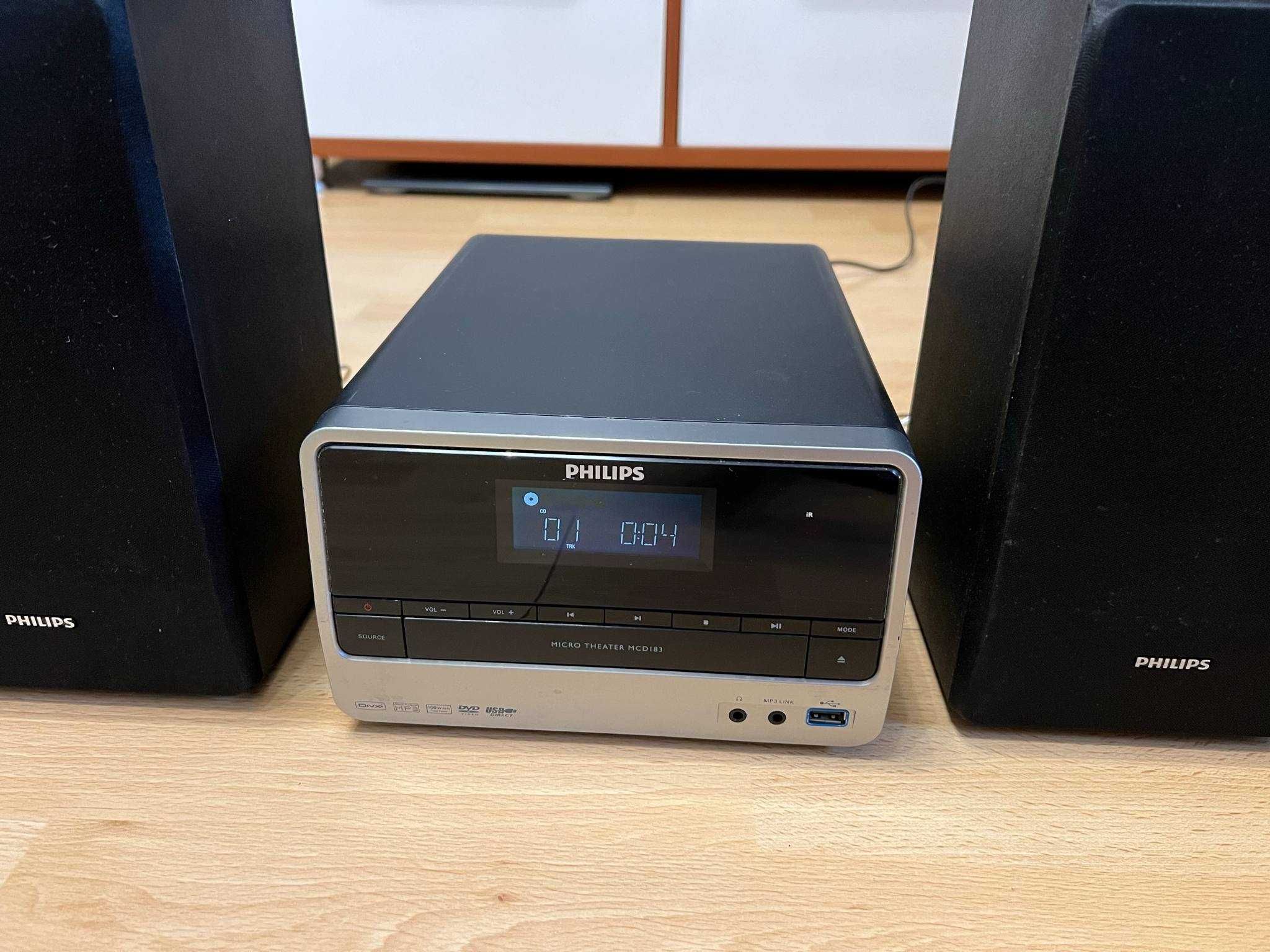 Wieża Philips MCD183 z subwooferem – komplet, sprawna, bez pilota