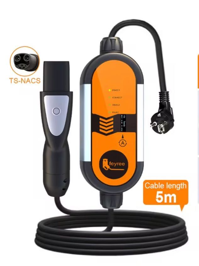 Зарядне для електромобілю Type1, Type2, NACS Tesla, GBT, 5м, 16A 32А