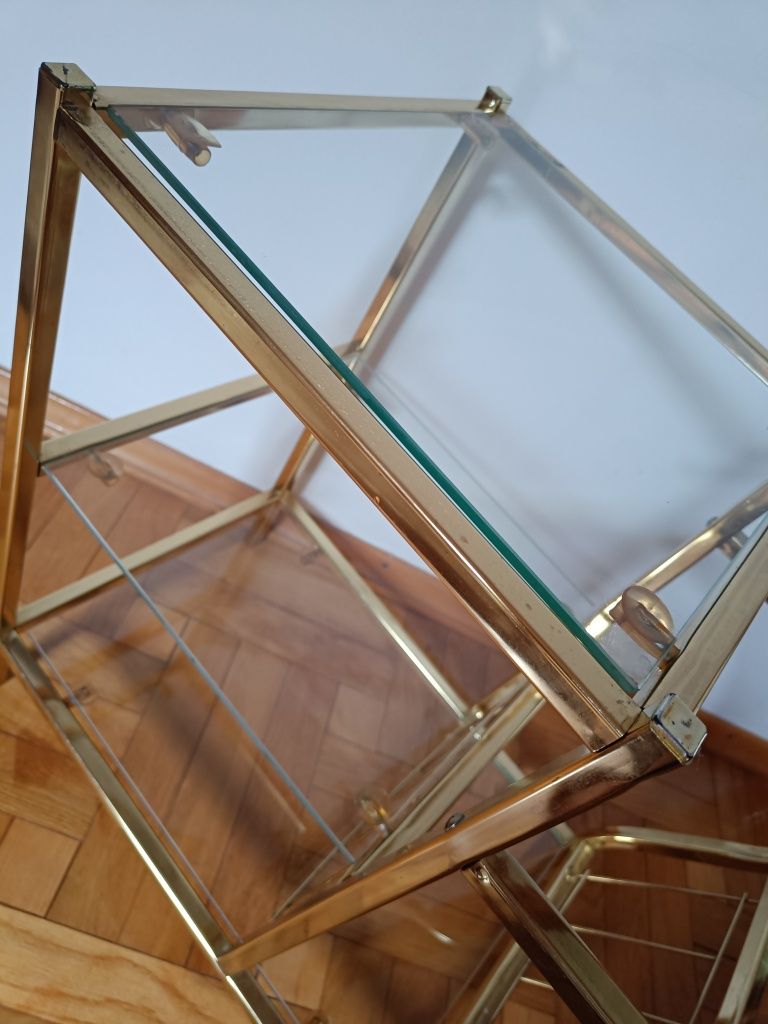 Półka szafka gazetownik glam złoty szkło vintage Hollywood butik