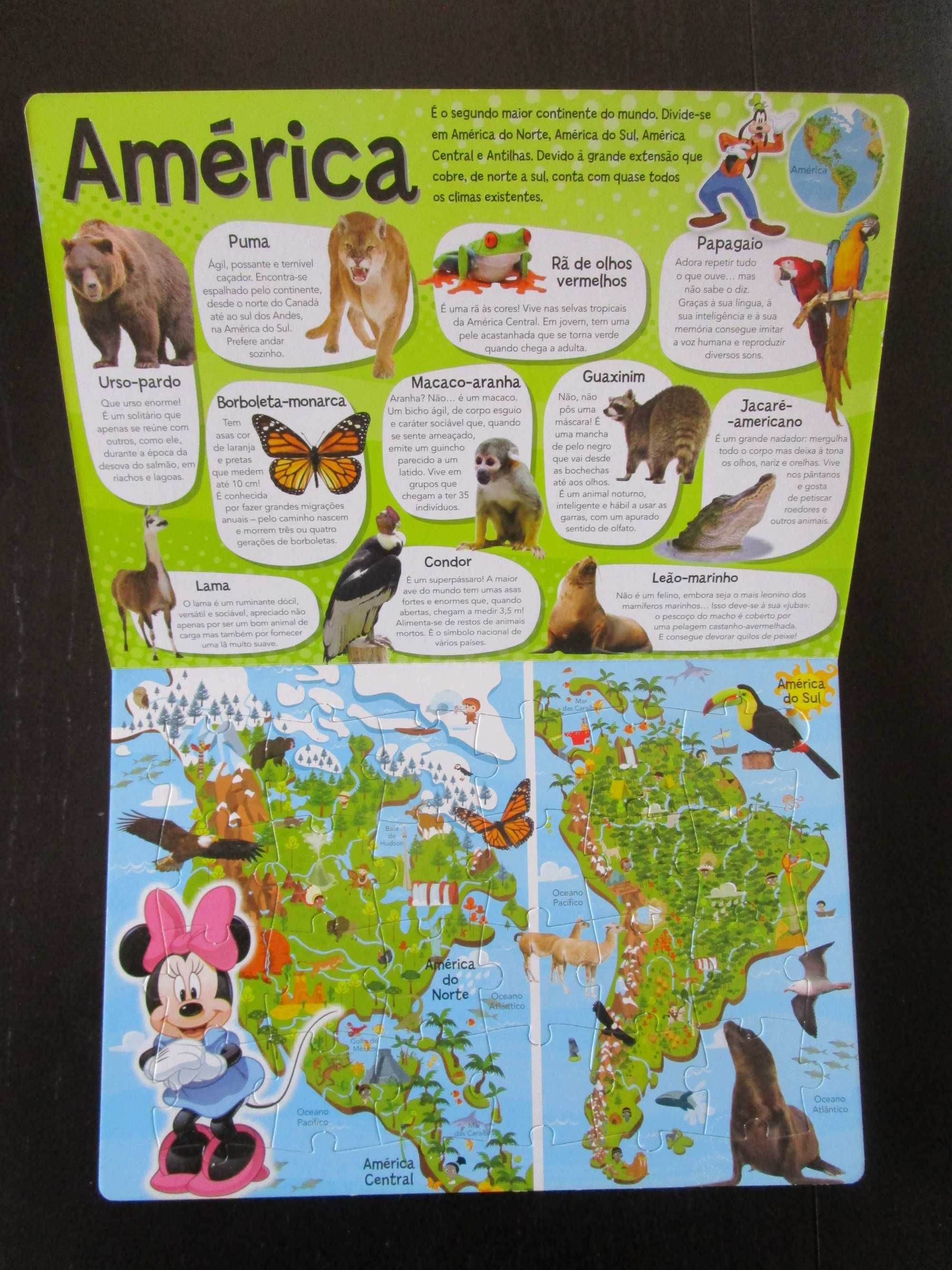 "Atlas do mundo animal", da Disney, em muito bom estado, com 4 puzzles