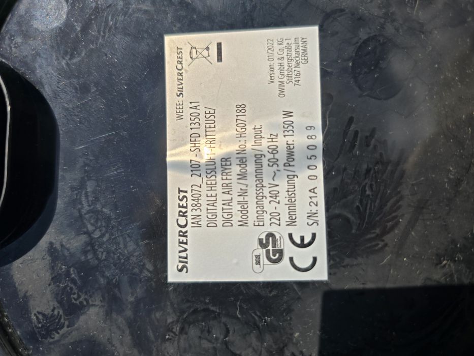 Frytkownica beztłuszczowa airfryer silvercrest, nowy model, LED