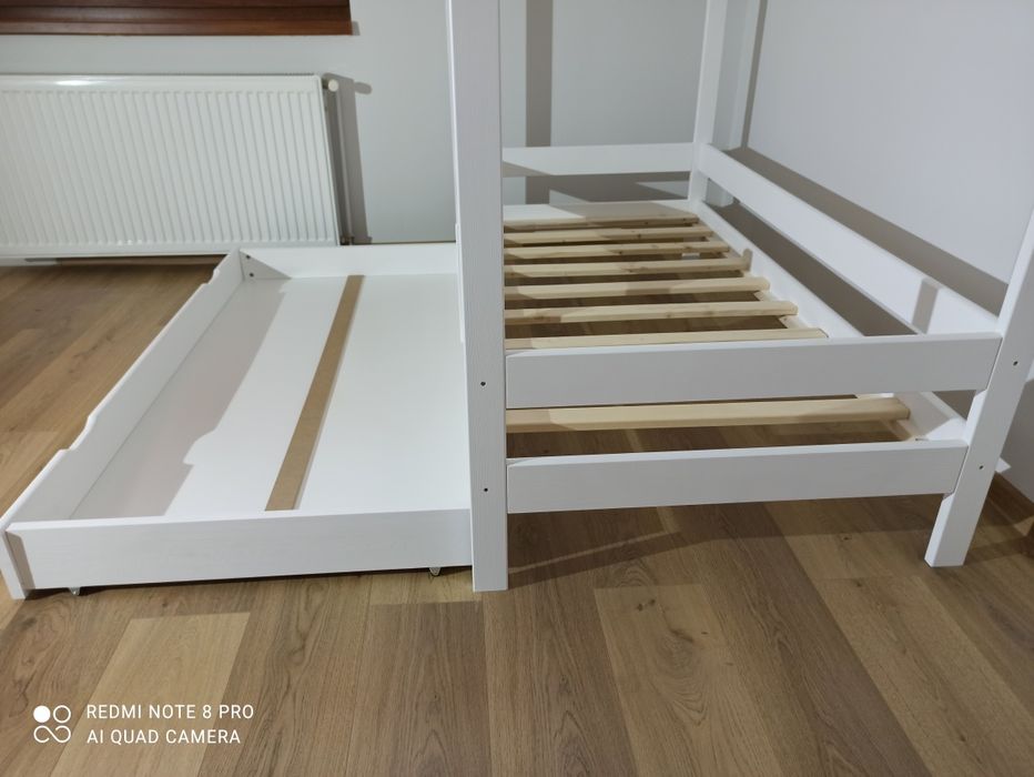 160x80 Łóżko domek białe z pojemną szufladą - 100% Drewno