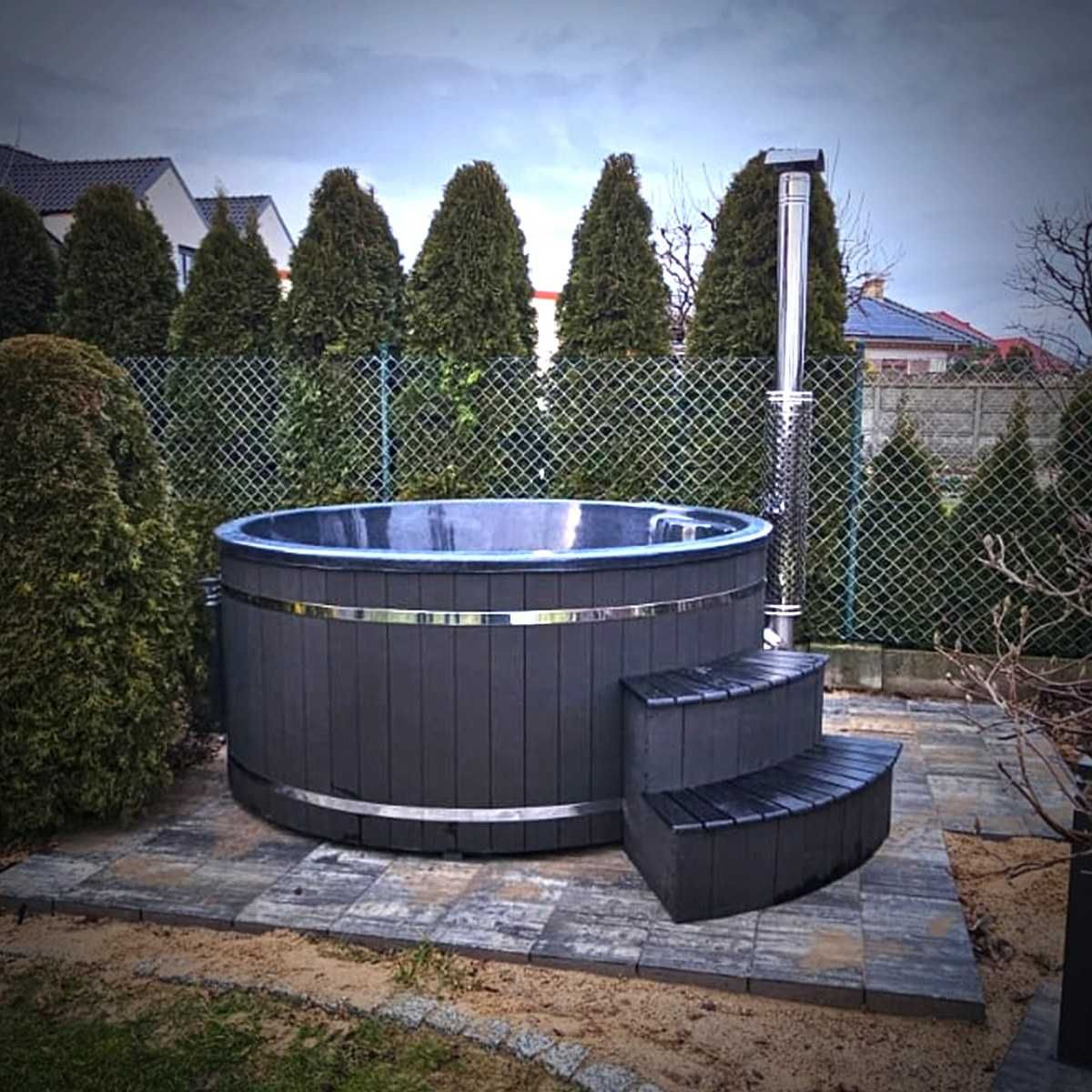 OD RĘKI Balia ogrodowa 225 bania beczka jacuzzi piec zintegrowany