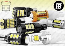 Лампы LED светодиодные на задний ход T15 W16W диодные лампочки P21W