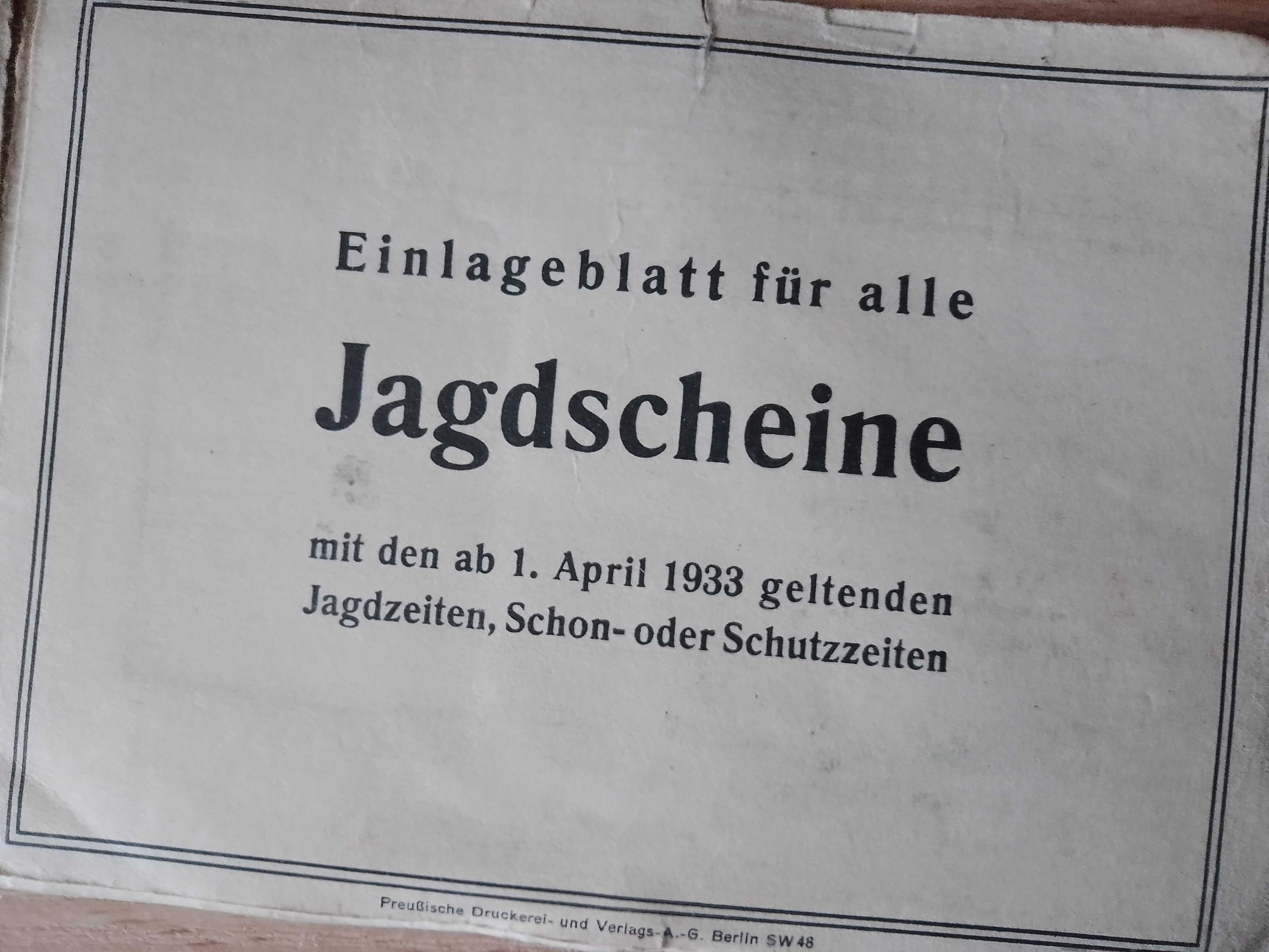 stary dokument ,legitymacja  całoroczny plan polowań 1933