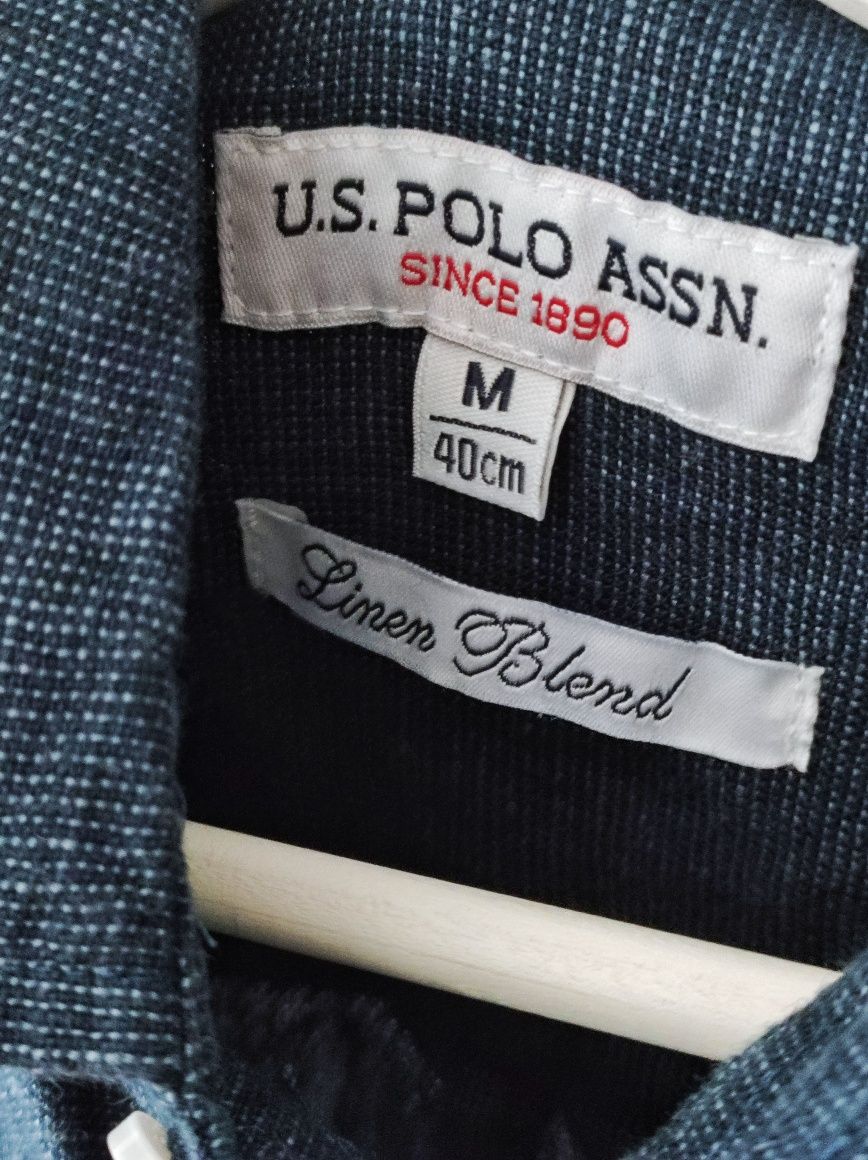 US.S. Polo Assn. | lniana granatowa koszula z długim rękawem