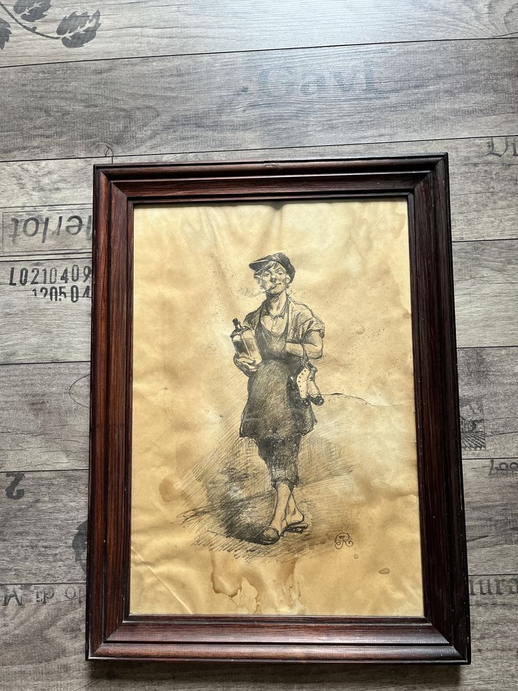Józef Rapacki Od szewca 1926 litografia obraz w ramie