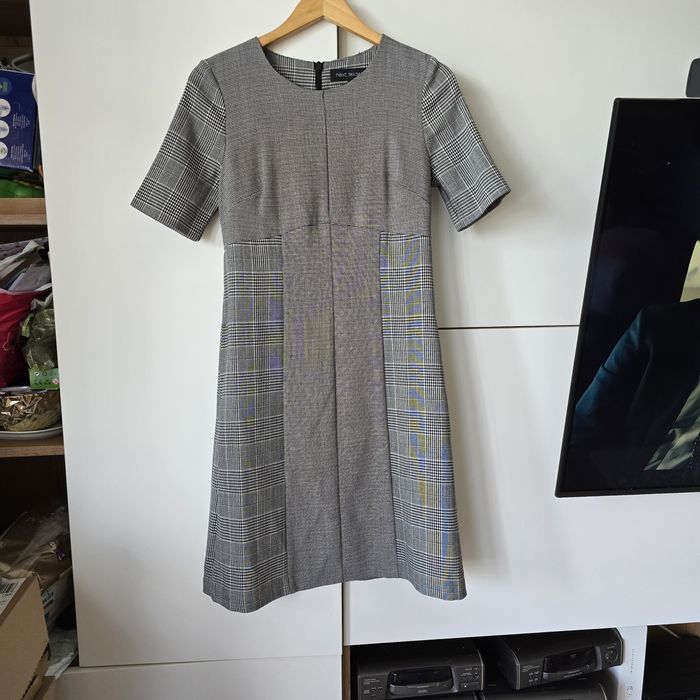 Sukienka next m 38 krótki rękaw krata mini biurowa