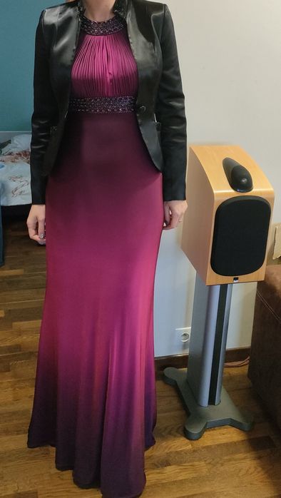 Długa maxi sukienka zjawiskowa karnawał ciekawa wesele ombre fuksja fi