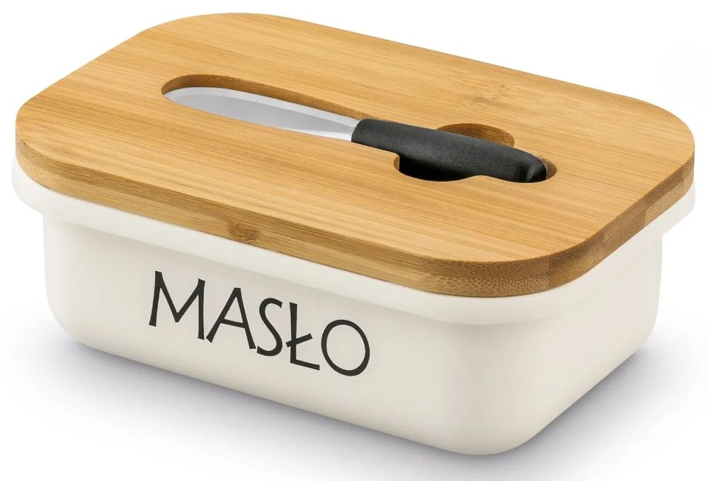 Maselniczka Stalowa Z Nożykiem Pokrywka Bambusowa Tadar Pojemnik 16Cm