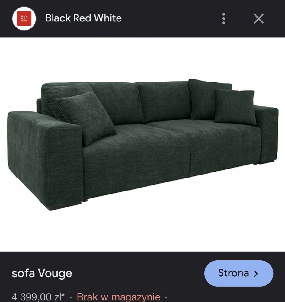 Sofa ciemnozielona z funkcją spania Black Red White nowa