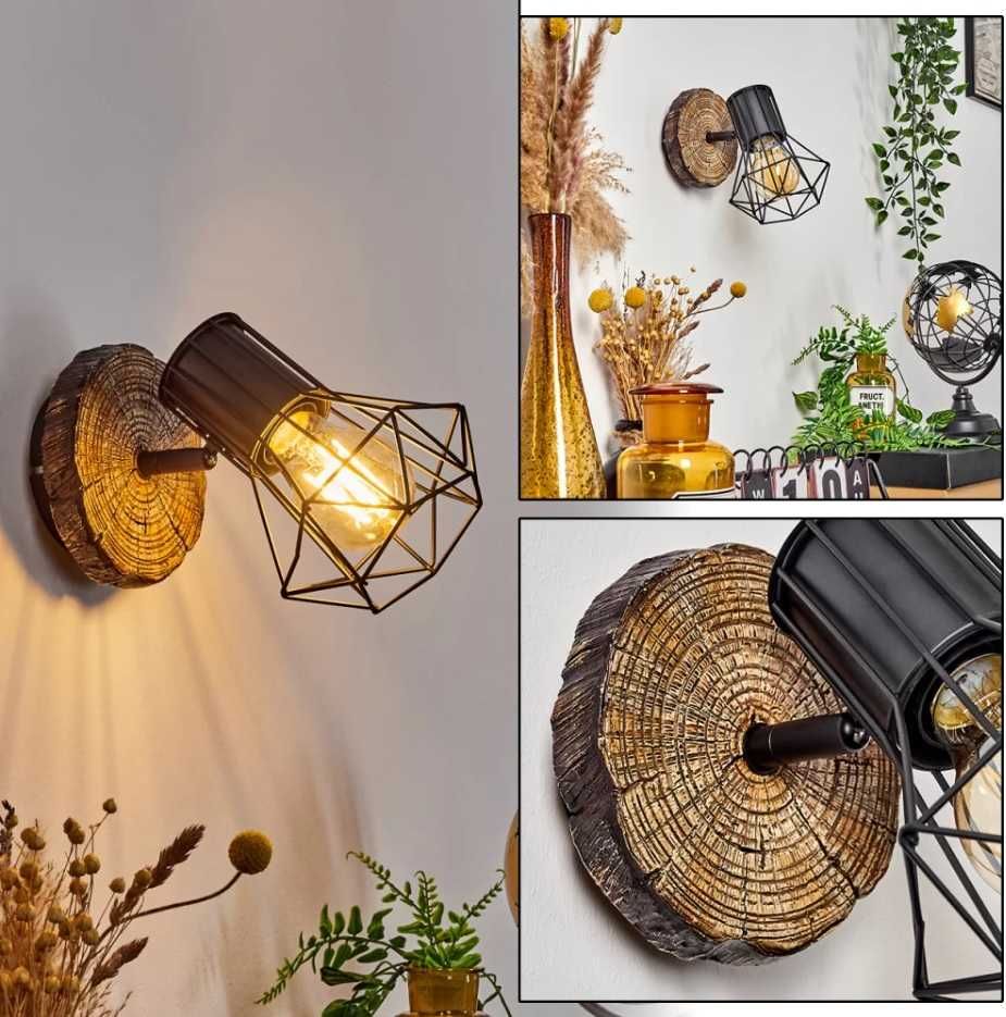 Kinkiet lampa ścienna drewno, loft, industrial jednopunktowe