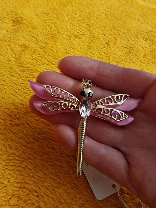 Naszyjnik ważka Dublon długi sztuczna biżuteria złoty