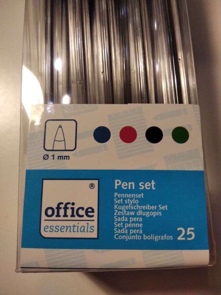 Zestaw 25 kolorowych długopisów | czarne, niebieskie, zielone, czerwon
