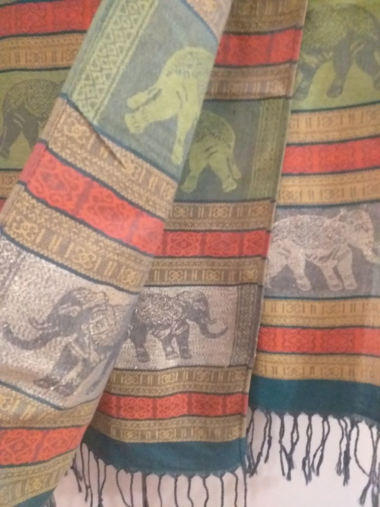 Szal Pashmina 100% kaszmir zielony słonie