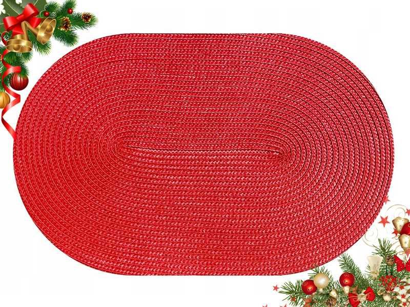 Stylowa OWALNA MATA PODKŁADKA na  STÓŁ Plecionka 45x30cm. CZERWONA