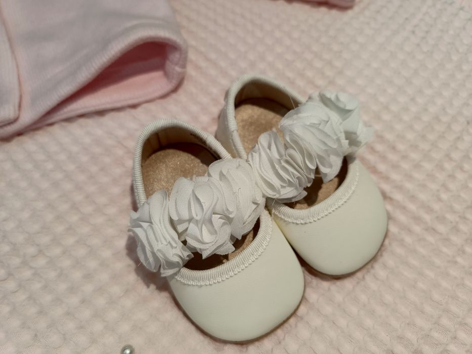 Sukienka ubranie Chrzest Święty r. 62-68 opaska buty komplet