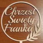 Topper na tort drewniany, Chrzest Święty, imię, wianek