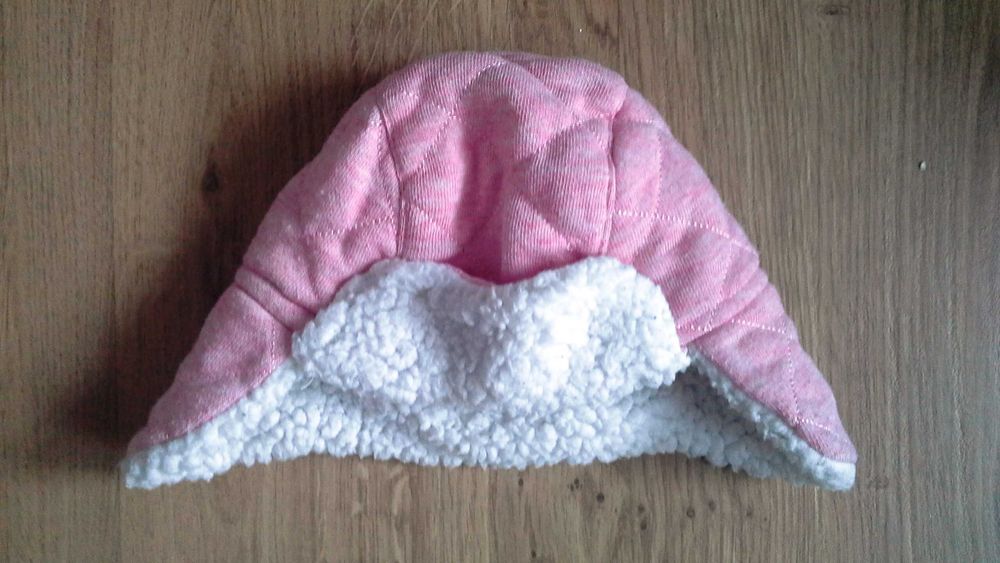 GEORGE 62-68cm różowa Czapka z futrem ciepła zima uszka sybirka 3-6mcy