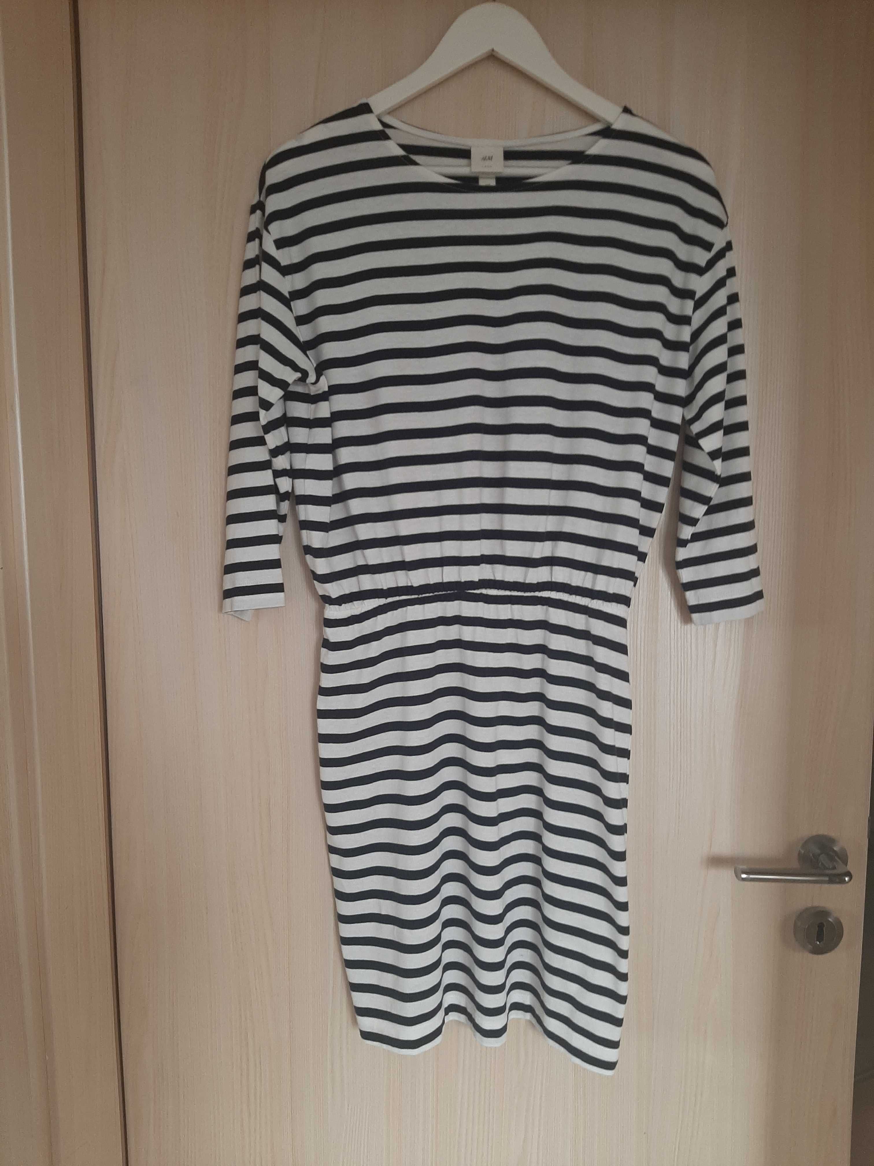 Sukienka casual biała w czarne paski H&M, bawełna i modal, r. S