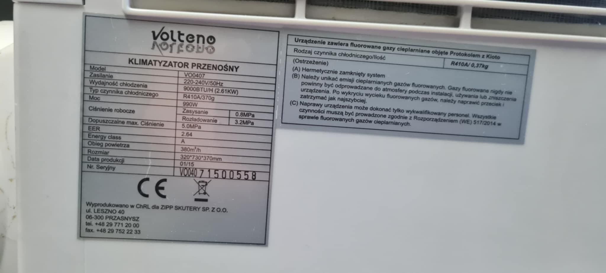 Klimatyzator przenośny 3w1 Volteno VO0407 klimatyzacja 9000BTU