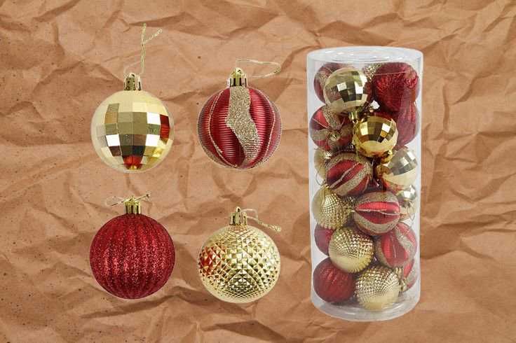 Набір ялинкових прикрас 24 шт кульки на ялинку  не б'ються