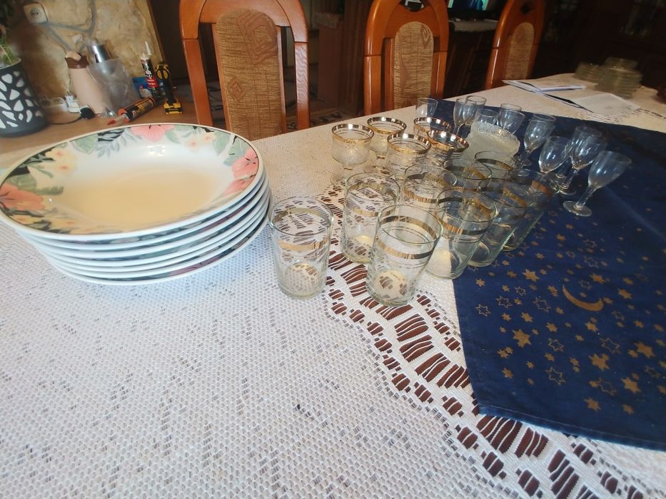 Talerze kieliszki podstawki literatki 42 szt całość