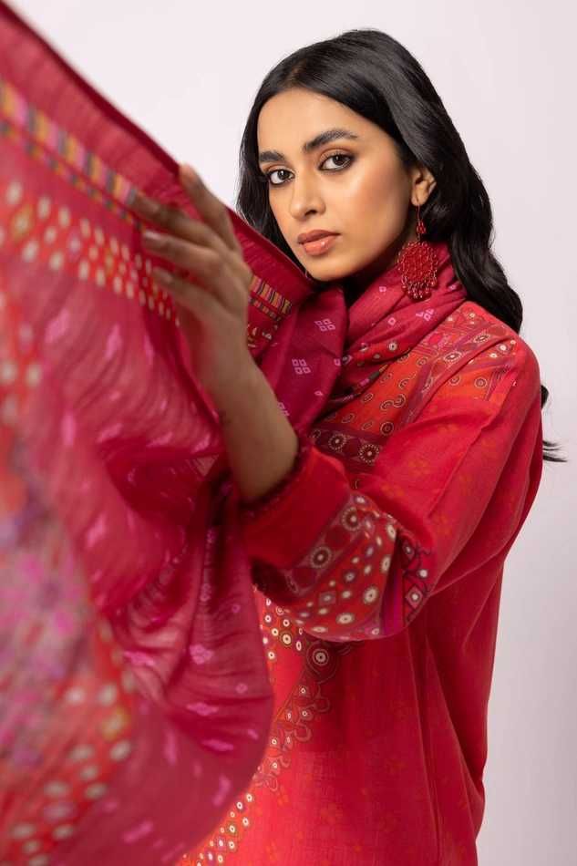 Indyjska chusta szal czerwień wzór bawełna hidżab hijab etno boho