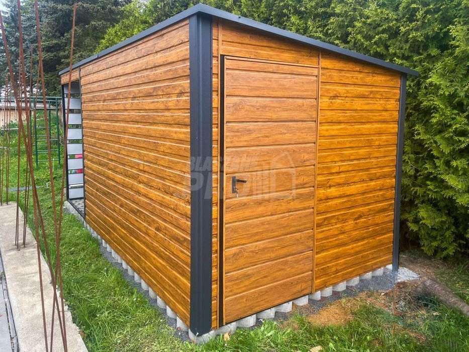 Schowek Domek Ogrodowy 3x2m + Wiata 1,5m  Antracyt spad w tył  GP367