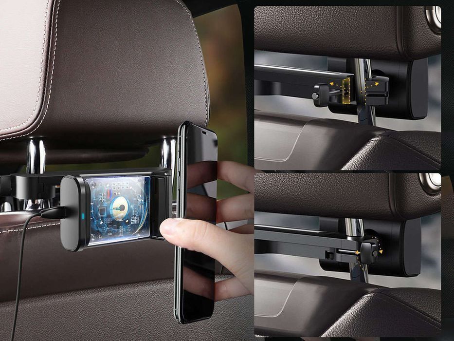 Uchwyt na zagłówek samochodowy do telefonu Baseus Energy z ładowarką