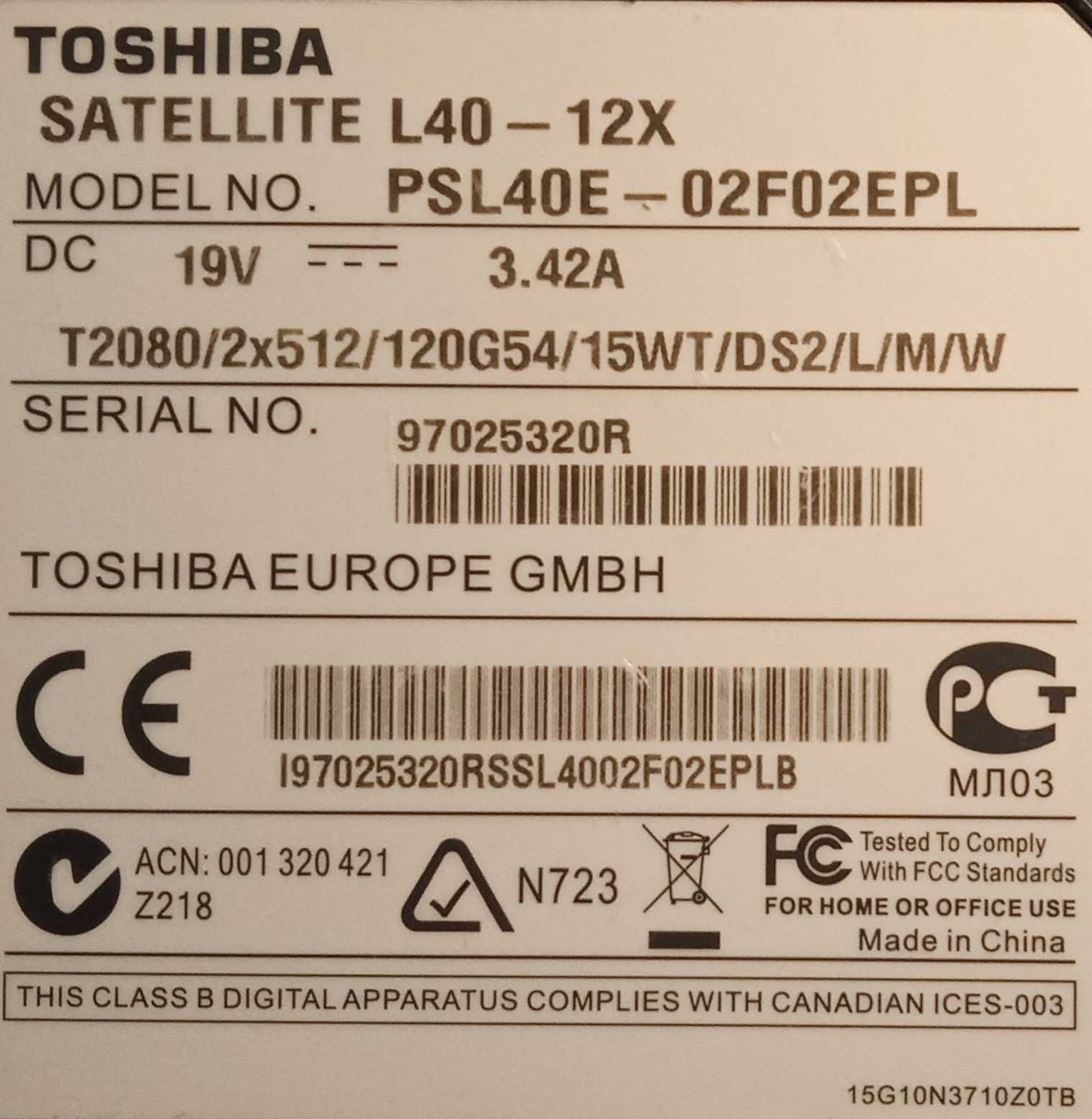 Laptop Toshiba Satellite L40-12X 17""