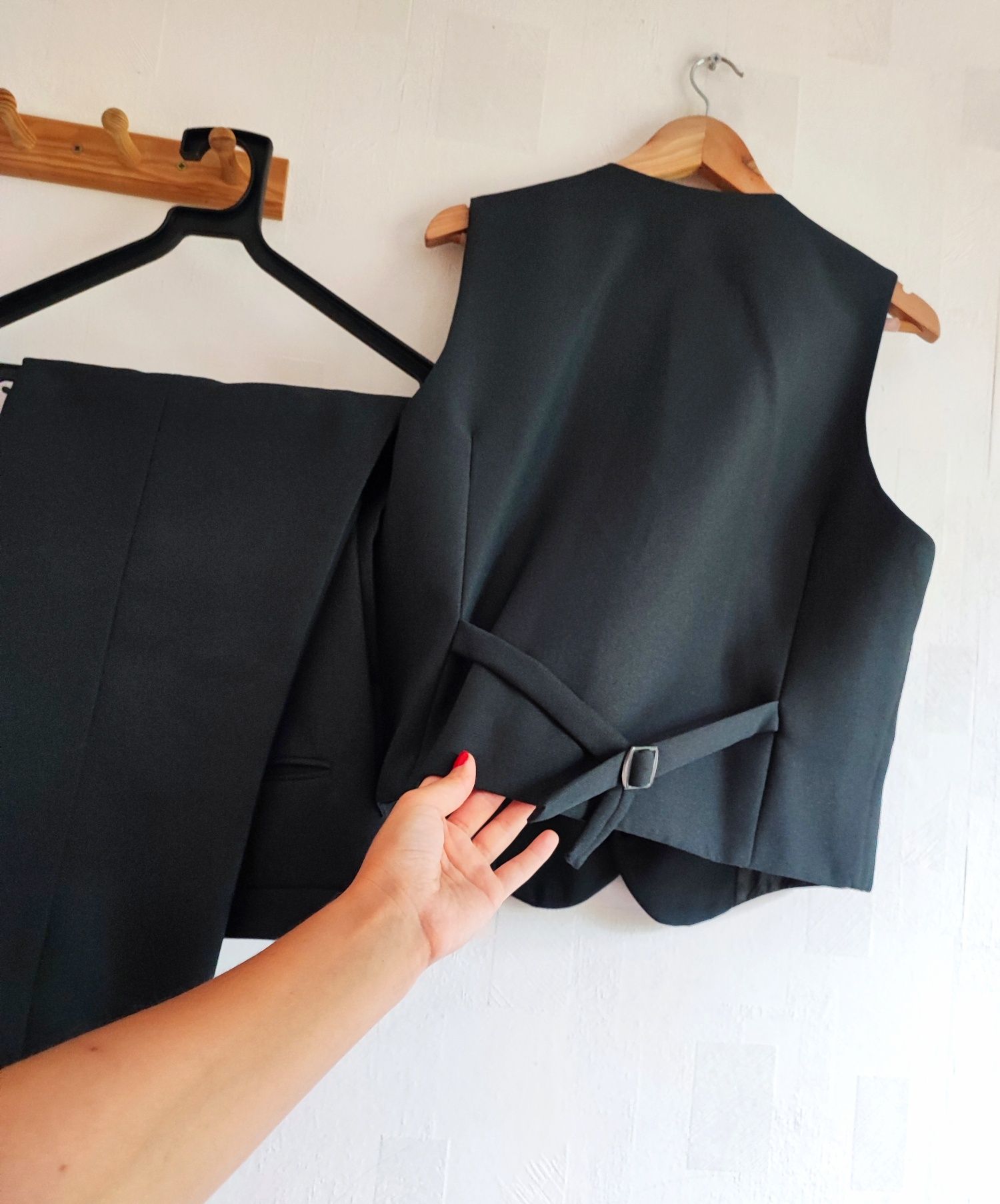 Czarny elegancki komplet męski garniturowy L/XL wesele klasyk