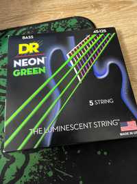 Неонові струни для бас-гітари DR Neon Green 5 Strings 45/125