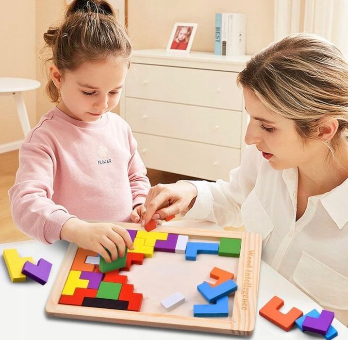 Tetris Układanka Puzzle Drewniane Klocki Bloki  3D Gra Logiczna