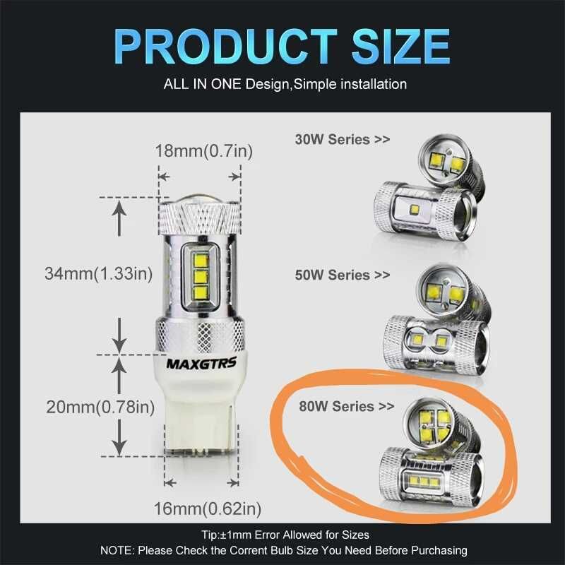 LED авто лампа 16 CREE XBD 7440/T20 W21W на 80W (задній хід й інші)