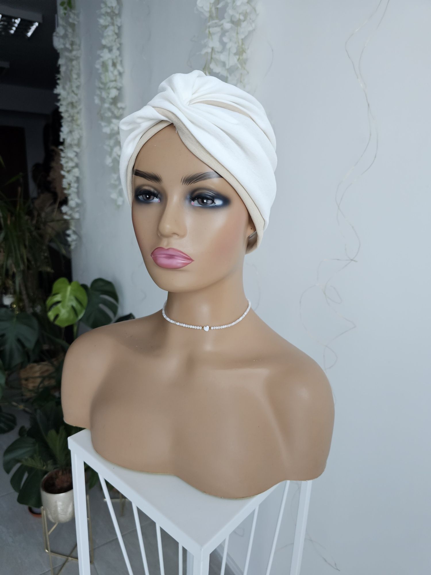 Turban czepek Ola śmietanka-beż nakrycie głowy podczas leczenia czapka