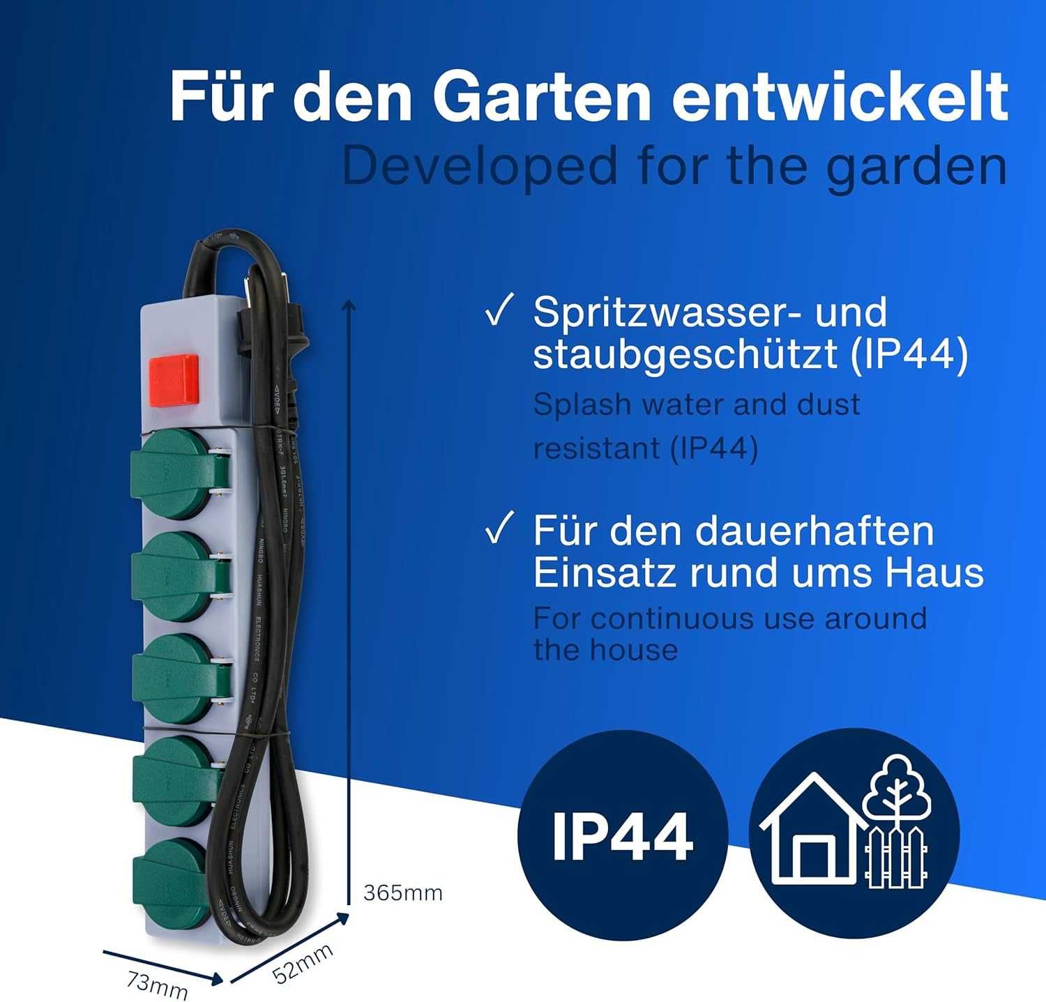 REV Listwa zasilająca ogrodowa 5 gniazd IP44 kabel 1,5m 3500W